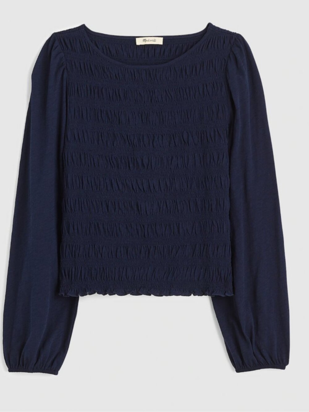 NWT Madewell Smocked Boatneck Top | Color: midnight navy | Size: XS